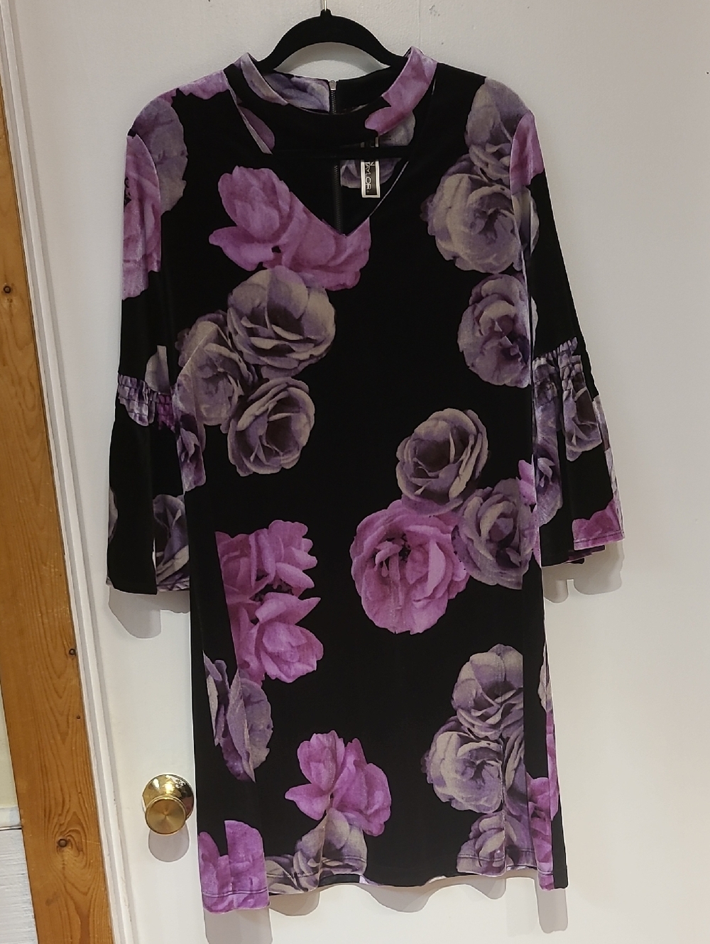Julian Taylor Black Shift Dress with Purple Floral Print